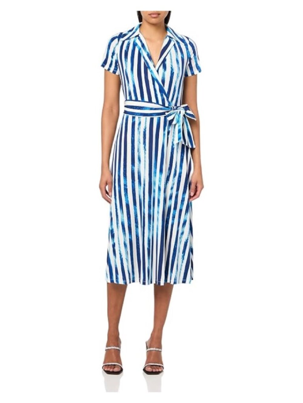 Halston Women's Short Sleeve Collared V-Neck Midi Dress